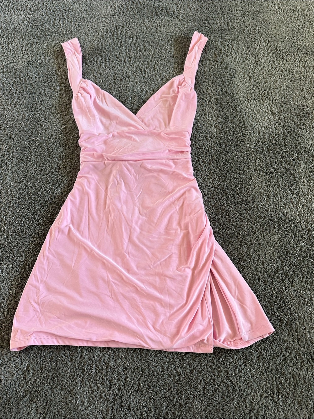 Pink Mini Dress with V-Neck and Side Ruching